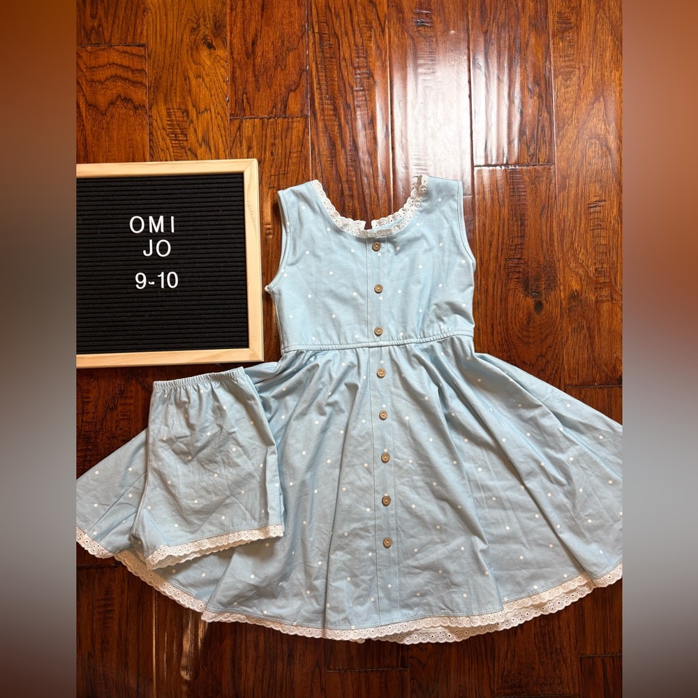 Omi Jo Blue Kids Dress with Lace Trim
